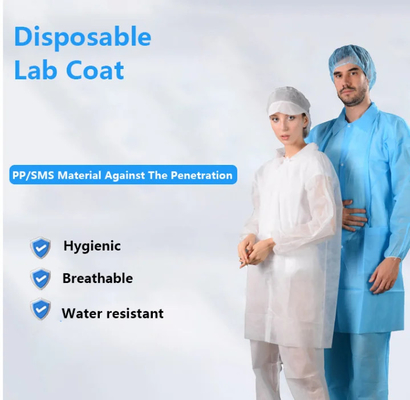 Breathable Waterproof Disposable Lab Coat For Medical Use PP SMS Material