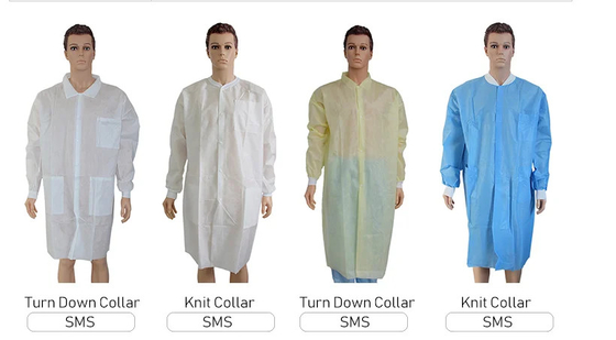 Breathable Waterproof Non Woven Disposable Lab Coat In White / Blue