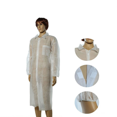 Breathable Waterproof Non Woven Disposable Lab Coat In White / Blue